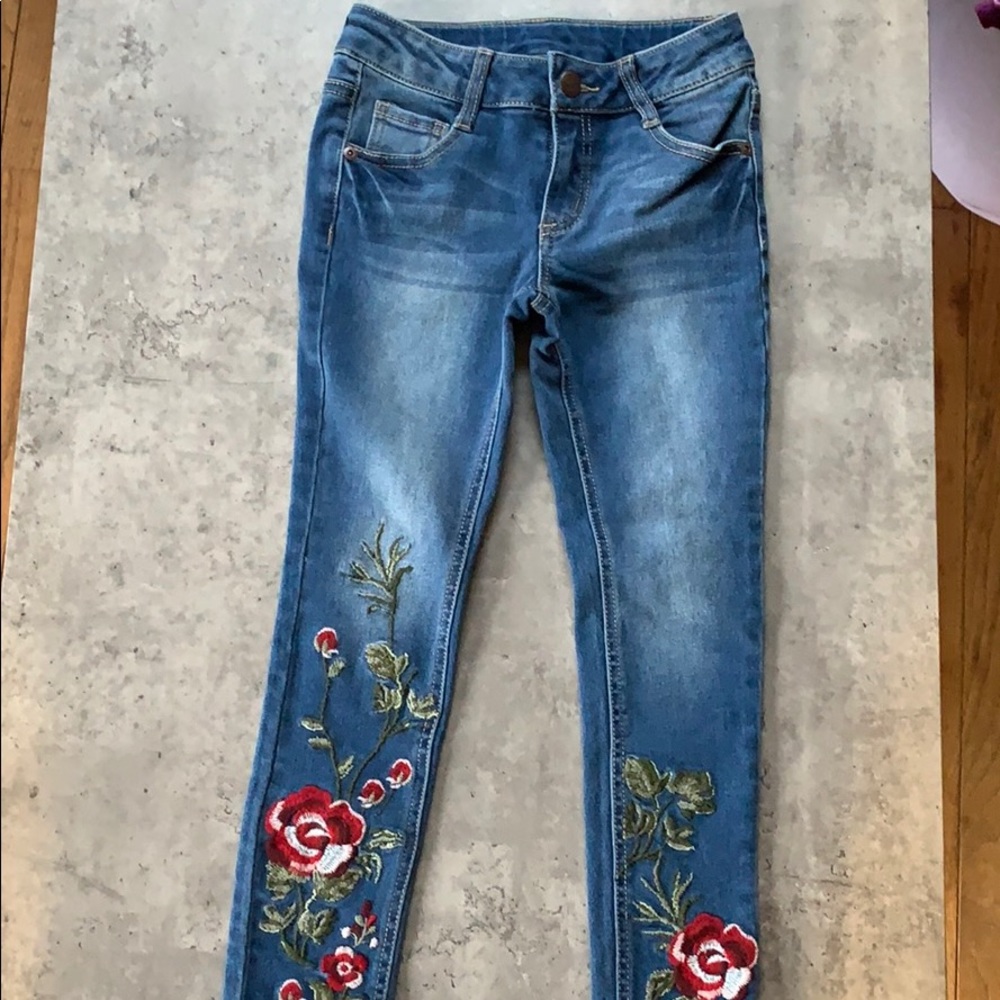 Girls Floral Embroidered Jeans